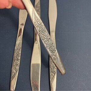 Vtg Nasco Rosevine Caress Pattern Set 4 Dinner Knives National Stainless Korea